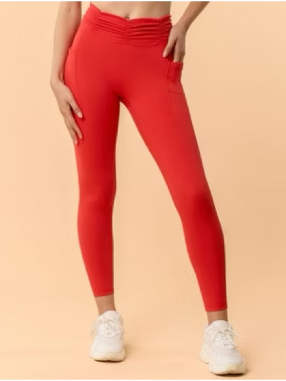 Blogilates Ruched Waist Red Active Leggings with Side Pockets